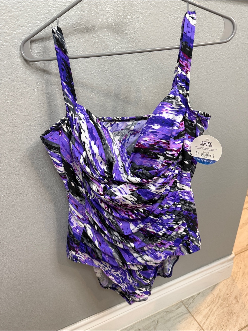 One-Piece Swim Suit in Purple Print
